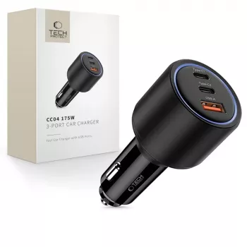 TECH-PROTECT CC04 3 portos autós töltő PD 175W, fekete