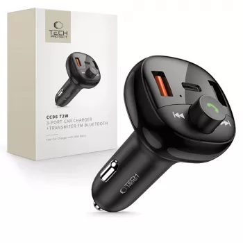 TECH-PROTECT CC06 3 portos autós töltő PD 72W + FM-transzmitter Bluetooth fekete