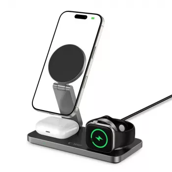 TECH-PROTECT QI15W-A47 3 az 1-ben mágneses MagSafe vezeték nélküli töltő fekete