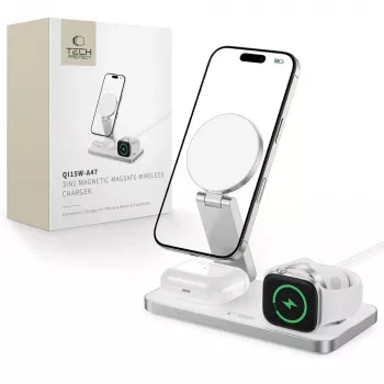 TECH-PROTECT QI15W-A47 3 az 1-ben mágneses MagSafe vezeték nélküli töltő fehér