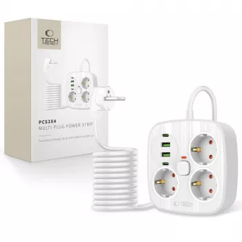 TECH-PROTECT PCS3X4 elosztó 2 USB & 2 Type-C & 3 csatlakozóaljzat 200cm fehér