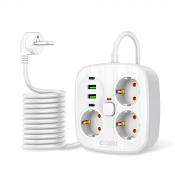 TECH-PROTECT PCS3X4 elosztó 2 USB & 2 Type-C & 3 csatlakozóaljzat 200cm fehér