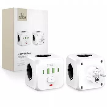 TECH-PROTECT PCL3X4 elosztó 3 Schuko-aljzat 2 USB-A 2 USB-C 2 m fehér