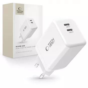 TECH-PROTECT NC45W-GAN 2 portos hálózati töltő PD 45W fehér