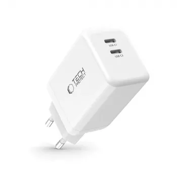 TECH-PROTECT NC45W-GAN 2 portos hálózati töltő PD 45W fehér