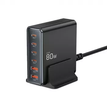 Tech-Protect DC80W-GAN 6-PORT GaN 80W USB-C töltő fekete