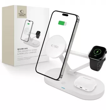 Tech-Protect QI15W-A41 3IN1 MagSafe vezeték nélküli töltőállomás fehér
