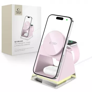 Tech-Protect QI15W-A43 3IN1 MagSafe vezeték nélküli töltőállomás rózsaszín