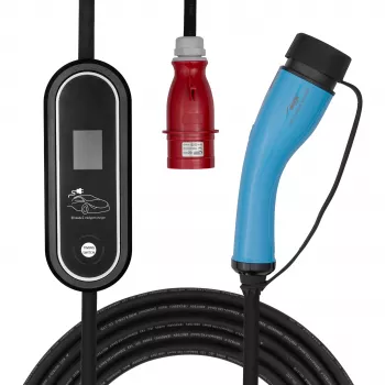 Akyga AK-EC-22 mobil EV töltő, Type 2, CEE-5 pólusú dugó, háromfázisú, 32 A, 22 kW, LCD, 5 m
