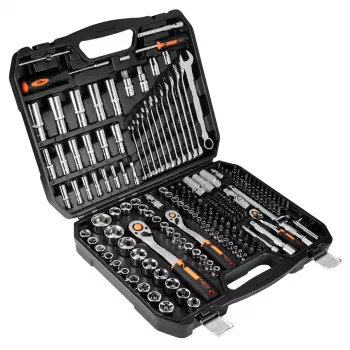 NEO TOOLS Steckschlüsselsatz 1/4 inch, 3/8 inch, 1/2 inch hajtás, 219 részes, króm-vanádium acél
