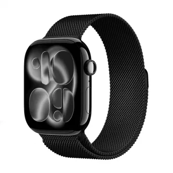 Crong Milano Steel nemesacél Milanese Loop szíj Apple Watch 38/40/41/42 mm-hez (fekete)