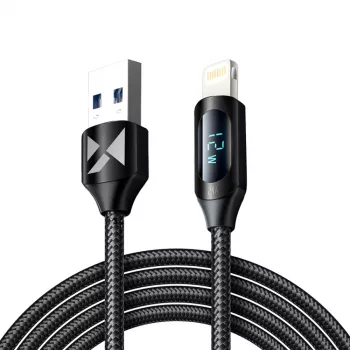 Wozinsky WUALC2 USB-A - Lightning kábel LED-kijelzővel, 2,4 A, 2 m, fekete