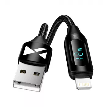 Wozinsky WUALC2 USB-A - Lightning kábel LED-kijelzővel, 2,4 A, 2 m, fekete