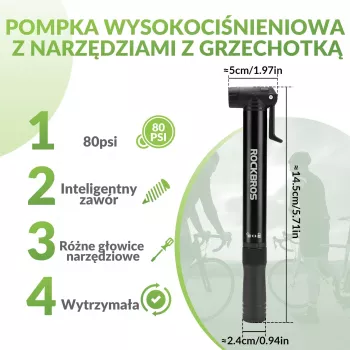ROCKBROS 42320010001 kézi kerékpárpumpa csavarhúzóval - fekete