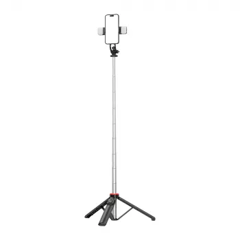 HURTEL WC13YDS szelfibot teleszkópos állvány 1,3 m dupla LED-lámpával és telefontartóval - fekete