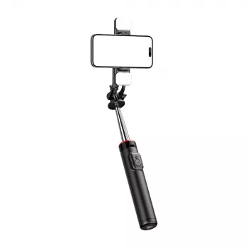 HURTEL WC13YDS szelfibot teleszkópos állvány 1,3 m dupla LED-lámpával és telefontartóval - fekete