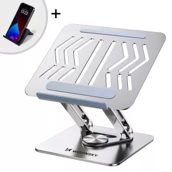 Wozinsky 360° ezüst laptopállvány telefontartóval