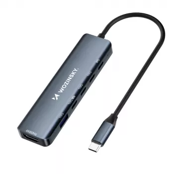 WOZINSKY WHBC10Y4S USB-C hub 6 az 1-ben multifunkciós alumínium 15 cm kábellel - szürke