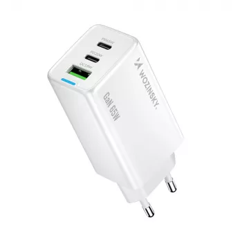 Wozinsky GaN 65W töltő USB-A és 2x USB-C csatlakozóval és USB-C kábellel 65W – fehér