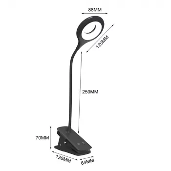 WOZINSKY Mini Wireless LED olvasólámpa csipesszel és USB-C kábellel – fekete
