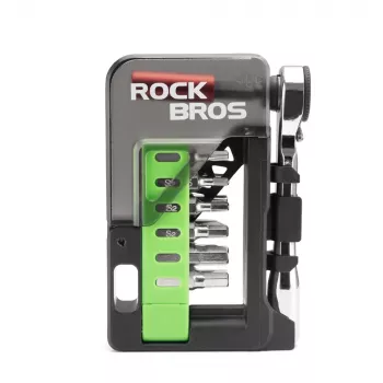 ROCKBROS kerékpár-javítókészlet mini racsnival és 14 bittel – áttetsző zöld