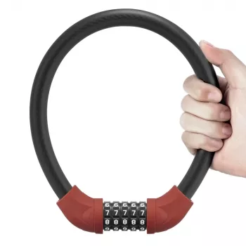 ROCKBROS RKS570-RD kábeles zár – 4 jegyű számkombinációs zár, acélkábel 1,2 m, piros