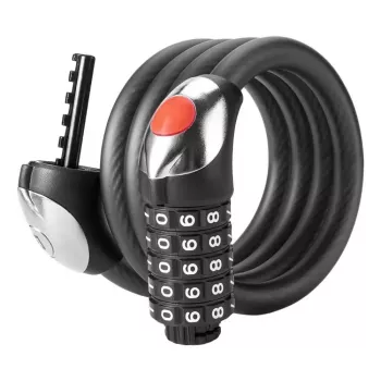 ROCKBROS RKS531 5 jegyű számkombinációs kábeles zár LED-del, 180 cm, fekete