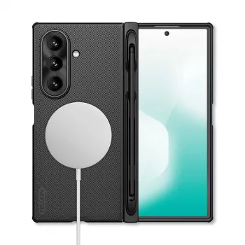 Nillkin Super Frosted Shield Fold mágneses tok Samsung Galaxy Z Fold 7 készülékhez, MagSafe-kompatibilis, S Pen tartóval, fekete