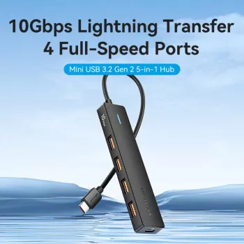 VENTION USB-C–USB 3.2 Gen 2 hub 100W PD-vel, 0,15 m, fekete