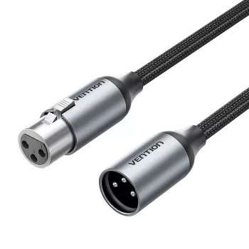 VENTION BKHHI XLR-mikrofonkábel 3m fekete nylonfonat alumínium csatlakozókkal