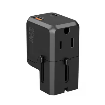 CHOETECH PD6038 38W GaN USB-C töltő USB-A-val, cserélhető csatlakozókkal (EU/US/UK/AU) – fekete