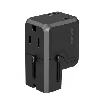 CHOETECH PD6038 38W GaN USB-C töltő USB-A-val, cserélhető csatlakozókkal (EU/US/UK/AU) – fekete