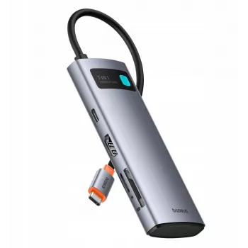 Baseus Metal Gleam 7 az 1-ben USB-C hub HDMI 4K 60Hz 3x USB 3.0 USB-C PD SD microSD szürke