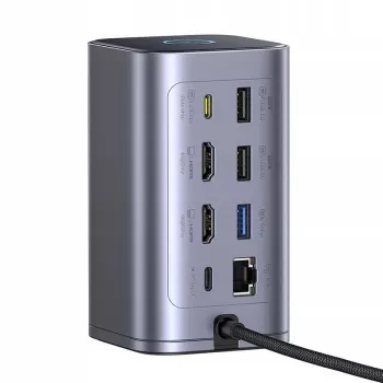 Baseus Air Spacemate 12-in-1 USB-C hub, 2x HDMI 4K@60Hz, 2x USB-C 10Gbps, 2x USB-A 5Gbps, 2x USB-A 480Mbps, RJ45, SD/microSD, USB-C PD, szürke