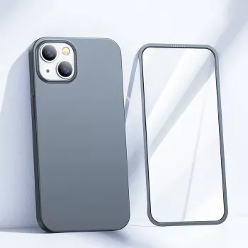 Joyroom 360 Full Case iPhone 13-hoz, előlap és hátlap + edzett üveg védő, Tarnish Grey (JR-BP927)