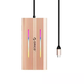 ORICO XDR 12 az 1-ben USB-C dokkoló RGB, 2x USB-A, 1x USB-C PD 100W, 2x HDMI 4K 60Hz, VGA, RJ45 Gigabit, SD és microSD kártyaolvasó - rózsaarany
