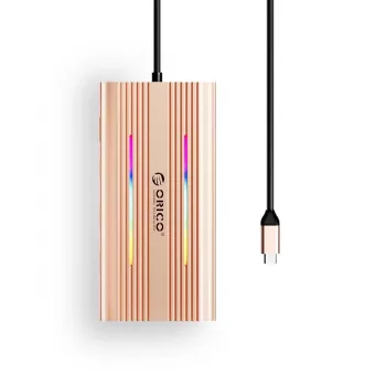 ORICO XDR 12 az 1-ben USB-C dokkoló RGB, 3x USB-A, USB-C PD 100W, HDMI 4K, VGA, RJ45 Gigabit, SD/microSD kártyaolvasó - rózsaarany