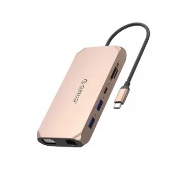 ORICO XCR 12 az 1-ben USB-C dokkoló 100W PD, HDMI, VGA, Gigabit Ethernet, SD/microSD, rózsaarany