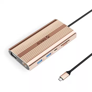 ORICO XDR 12 az 1-ben USB-C dokkoló 100W PD, HDMI 4K, VGA, Gigabit Ethernet, SD/microSD kártyaolvasó - rózsaarany
