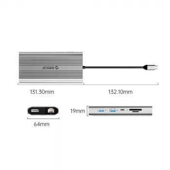 ORICO XDR 12 az 1-ben USB-C dokkoló, 2x HDMI 4K 60Hz, DisplayPort 4K 60Hz, RJ45 Gigabit, PD 100W, SD/microSD kártyaolvasó, ezüst
