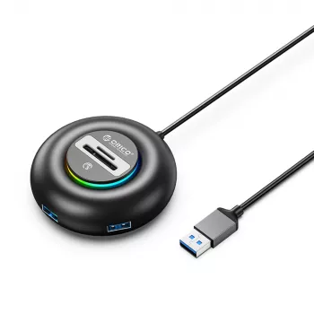 ORICO YXR4 RGB 4 portos USB-A 3.0 hub SD és microSD kártyaolvasóval, 1,8 m kábel, fekete