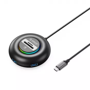 ORICO YXR5-C3 RGB 4 portos USB-A 3.0 hub SD és microSD kártyaolvasóval, 1,8 m kábel, fekete