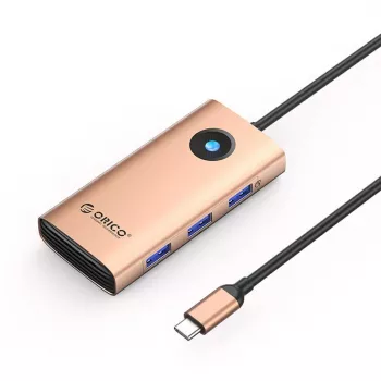 ORICO PW11 USB-C 6 az 1-ben hub dokkoló 3x USB-A 3.0, 1x USB-C 3.0, 1x USB-C PD 100W, 1x HDMI 4K 30Hz - rózsaarany
