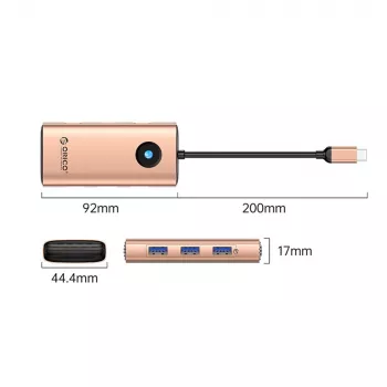 ORICO PW11 6 az 1-ben USB-C hub, 3x USB-A 3.0, 1x USB-C PD 100W, 1x HDMI 4K 30Hz, 1x RJ45 Gigabit Ethernet, rózsaarany