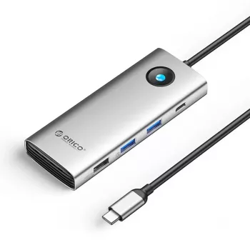 ORICO PW11 USB-C 8 az 1-ben dokkoló, 2x USB-A 3.0, 1x USB-A 2.0, 1x USB-C 3.0, 1x USB-C PD 100W, 1x HDMI 4K 60Hz, 1x VGA 1080P 60Hz, 1x RJ45 Gigabit Ethernet, ezüst