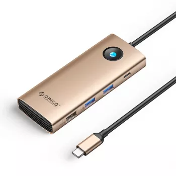 ORICO PW11 USB-C hub 8 az 1-ben 2x USB-A 3.0, 1x USB-A 2.0, 1x USB-C 3.0, 1x USB-C PD 100W, 1x HDMI 4K 60Hz, 1x VGA 1080P 60Hz, 1x RJ45 Gigabit Ethernet - rózsaarany