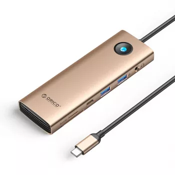 ORICO PW11 USB-C 9 az 1-ben dokkoló, 2x USB-A 3.0, 1x USB-C 3.0, 1x USB-C PD 100W, 1x HDMI 4K 60Hz, 1x microSD/SD, 1x RJ45 2.5G Ethernet, 1x audio 3,5mm, rózsaarany