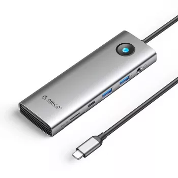 ORICO PW11 USB-C 9 az 1-ben dokkoló szürke - 2x USB-A 3.0, 1x USB-C 3.0, 1x USB-C PD 100W, 1x HDMI 4K 60Hz, 1x microSD/SD, 1x RJ45 2.5G Ethernet, 1x audio 3,5mm