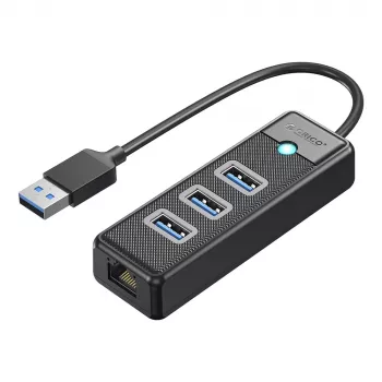 ORICO PW3UR25-U3 4 portos USB 3.0 hub 2.5G Ethernet adapterrel, 1,8 m kábel, fekete