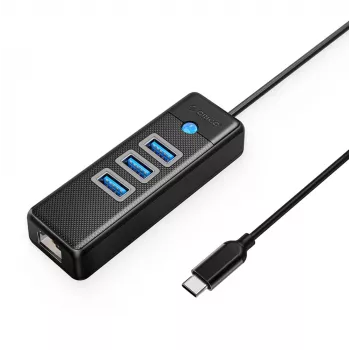 ORICO PW3UR25-C3 4 portos USB 3.0 hub 2.5G Ethernet adapterrel, 0,5 m kábel, fekete